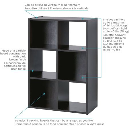 For Living 6-Cube Storage Organizer, Bookcase/Bookshelf, Dark Brown Finish