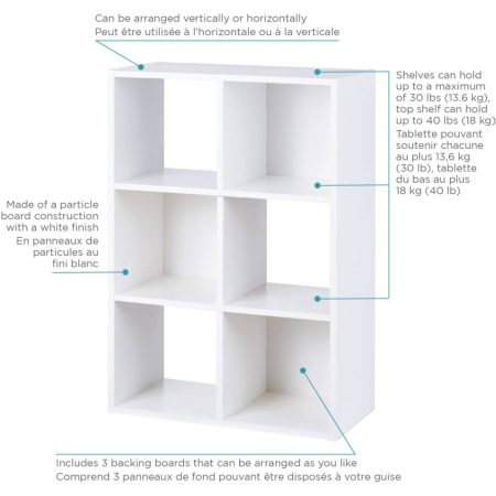 For Living 6-Cube Storage Organizer, Bookcase/Bookshelf, White