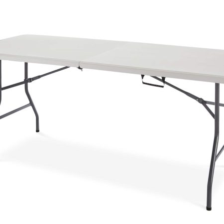 For Living 6-ft Portable Plastic & Metal Folding Table with Casters & Handle, White