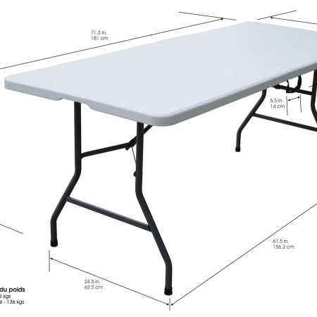 For Living 6-ft Portable Plastic & Metal Folding Table with Casters & Handle, White