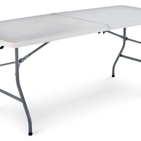 For Living 6-ft Portable Plastic & Metal Folding Table with Casters & Handle, White