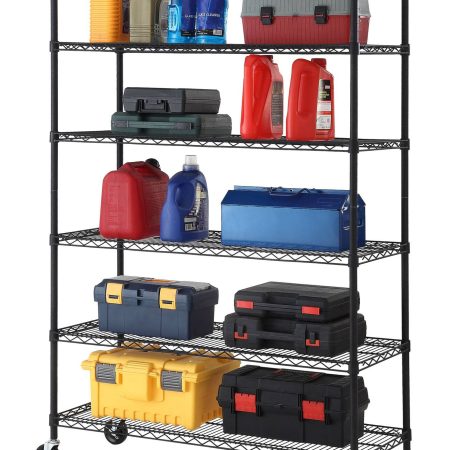 For Living 6-Tier Adjustable Wire Shelving Storage Unit with Wheels, Black