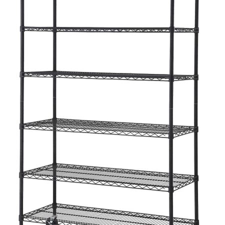 For Living 6-Tier Adjustable Wire Shelving Storage Unit with Wheels, Black