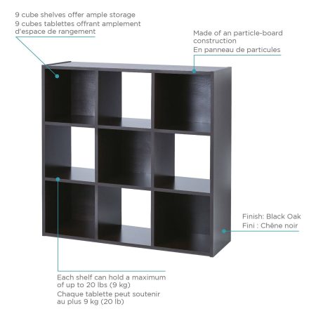 For Living 9-Cube Storage Organizer, Bookcase/Bookshelf, Black Oak Finish