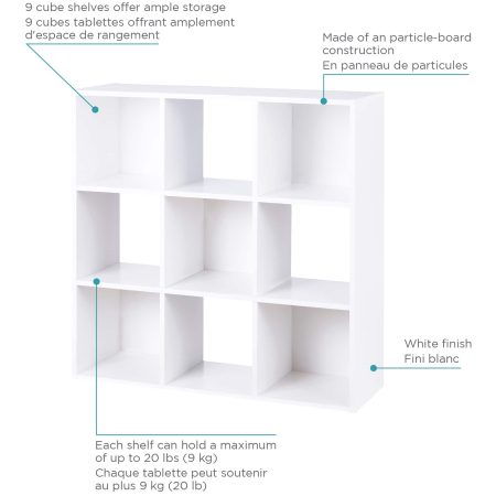 For Living  9-Cube Storage Organizer,  Bookcase/Bookshelf, White