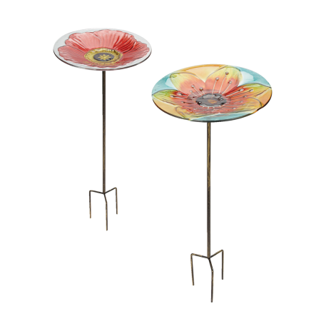 For Living Glass Metal Bird Bath & Garden Stake, 25.59-in, Multi-Colour