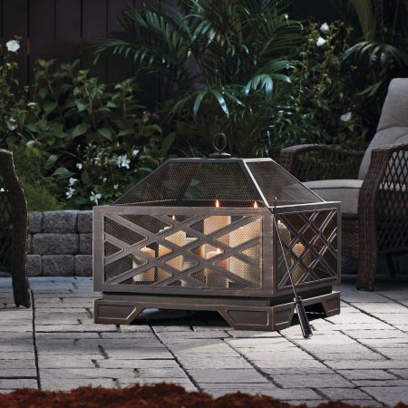 For Living Lawrence Steel Outdoor Wood Burning Fire Pit w/Fireplace Poker,  25 x 25 x 26-in