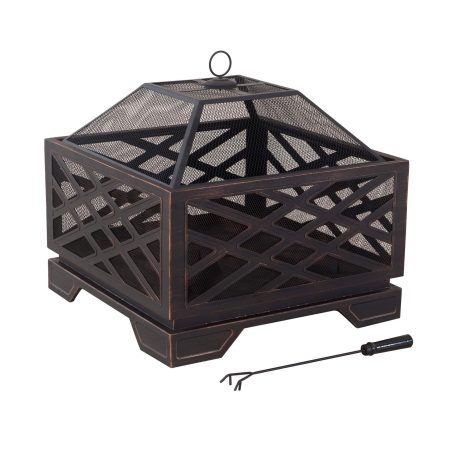 For Living Lawrence Steel Outdoor Wood Burning Fire Pit w/Fireplace Poker,  25 x 25 x 26-in