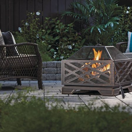 For Living Lawrence Steel Outdoor Wood Burning Fire Pit w/Fireplace Poker,  25 x 25 x 26-in