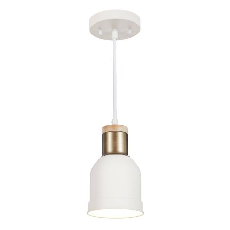 For Living Frosted Metal Shade Ceiling Pendant Light Fixture, White/Wood/Gold