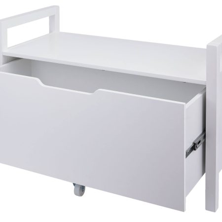 FOR LIVING Pull-Out Storage Bench with Cut-out Handles, 36 x 17 x 22-in, White