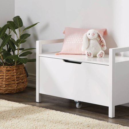 FOR LIVING Pull-Out Storage Bench with Cut-out Handles, 36 x 17 x 22-in, White