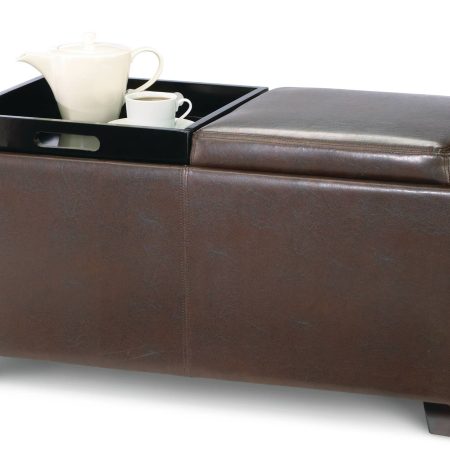 For Living Storage Ottoman/Bench With Built-In Tray Tables & Padded Seat, Espresso Brown