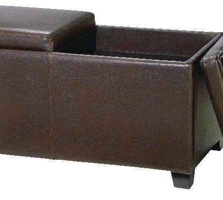 For Living Storage Ottoman/Bench With Built-In Tray Tables & Padded Seat, Espresso Brown