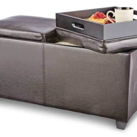 For Living Storage Ottoman/Bench With Built-In Tray Tables & Padded Seat, Espresso Brown