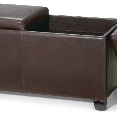 For Living Storage Ottoman/Bench With Built-In Tray Tables & Padded Seat, Espresso Brown