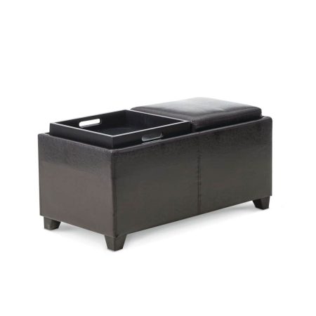 For Living Storage Ottoman/Bench With Built-In Tray Tables & Padded Seat, Espresso Brown