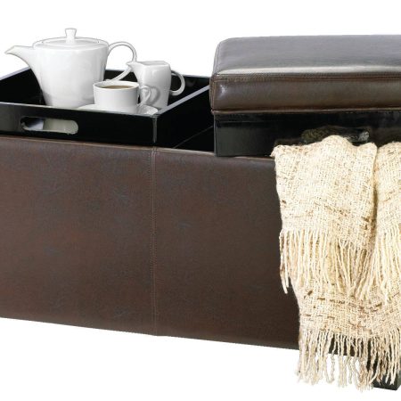 For Living Storage Ottoman/Bench With Built-In Tray Tables & Padded Seat, Espresso Brown