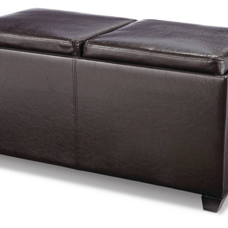 For Living Storage Ottoman/Bench With Built-In Tray Tables & Padded Seat, Espresso Brown