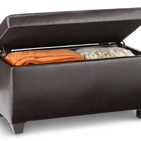 For Living Upholstered Hinge-Top Storage Ottoman/Bench With Padded Seat, Espresso Brown