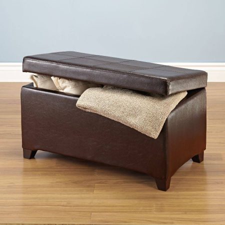 For Living Upholstered Hinge-Top Storage Ottoman/Bench With Padded Seat, Espresso Brown