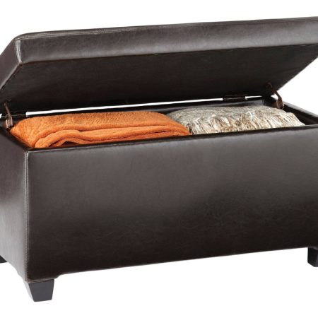 For Living Upholstered Hinge-Top Storage Ottoman/Bench With Padded Seat, Espresso Brown