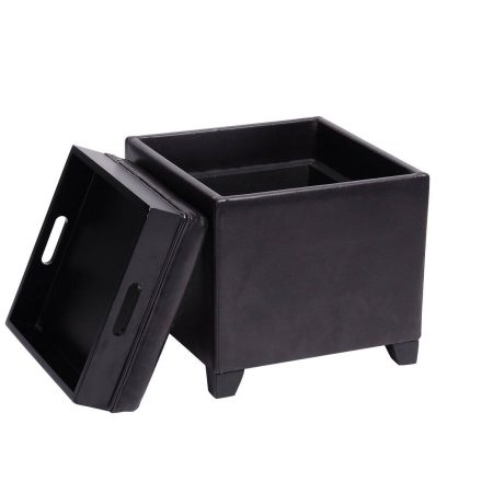 For Living Storage Cube Ottoman/Footrest/Seat With Built-In Tray Table, Espresso Brown