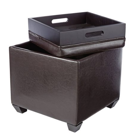 For Living Storage Cube Ottoman/Footrest/Seat With Built-In Tray Table, Espresso Brown