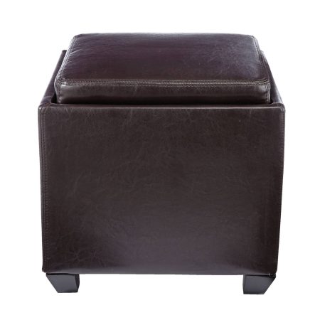 For Living Storage Cube Ottoman/Footrest/Seat With Built-In Tray Table, Espresso Brown