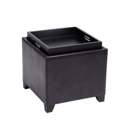 For Living Storage Cube Ottoman/Footrest/Seat With Built-In Tray Table, Espresso Brown