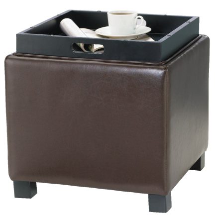 For Living Storage Cube Ottoman/Footrest/Seat With Built-In Tray Table, Espresso Brown