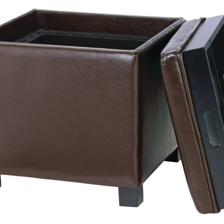 For Living Storage Cube Ottoman/Footrest/Seat With Built-In Tray Table, Espresso Brown