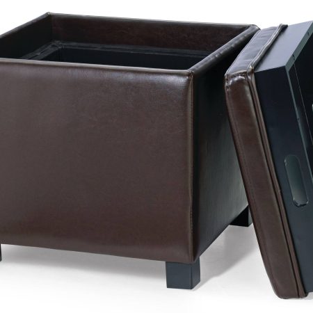 For Living Storage Cube Ottoman/Footrest/Seat With Built-In Tray Table, Espresso Brown