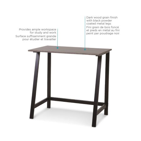 For Living Student/Small Space Office Computer Desk With Metal Frame, Wood Grain Finish