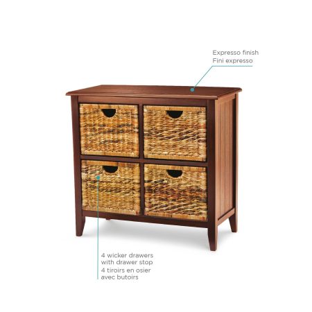 For Living Verona Basket Front 4-Drawer Storage Chest/Dresser, Espresso Finish