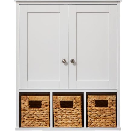 For Living Wall Mount Cabinet With Baskets, White