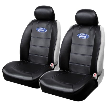 Ford Sideless Vinyl Seat Cover, Black with Blue, 2-pk