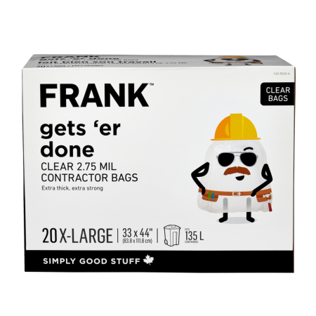 FRANK Extra-Large Heavy-Duty Garbage Bags, 20-pk, Clear, 135-L