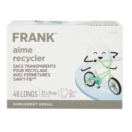 FRANK Tall Swift-Tie Recycling Bags, 48-pk, Clear, 34-L