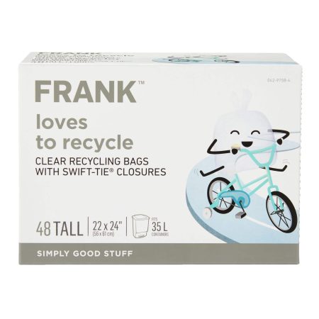 FRANK Tall Swift-Tie Recycling Bags, 48-pk, Clear, 34-L