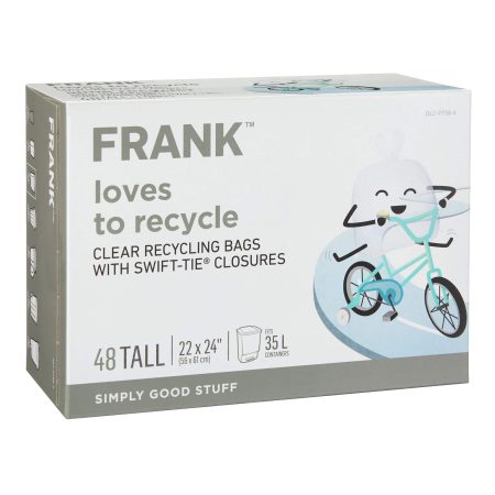 FRANK Tall Swift-Tie Recycling Bags, 48-pk, Clear, 34-L