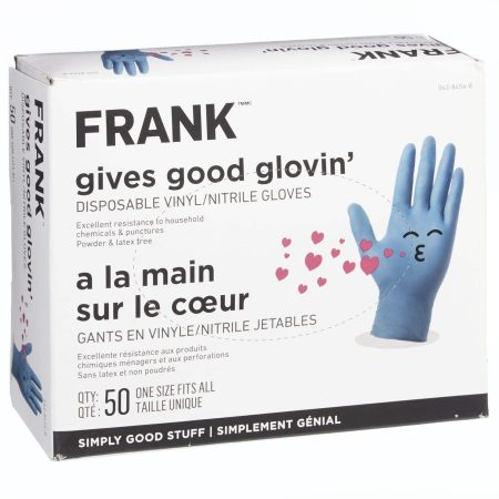 FRANK Multi-Purpose Disposable Vinyl / Nitrile Gloves, Latex Free, One Size, 50-pk