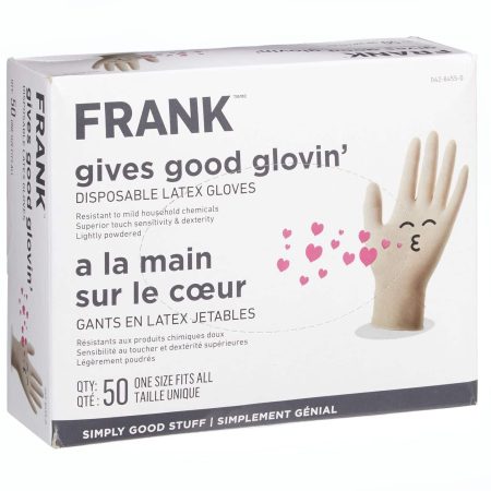 FRANK Multi-Purpose Disposable Latex Gloves, Latex Free, One Size, 50-pk