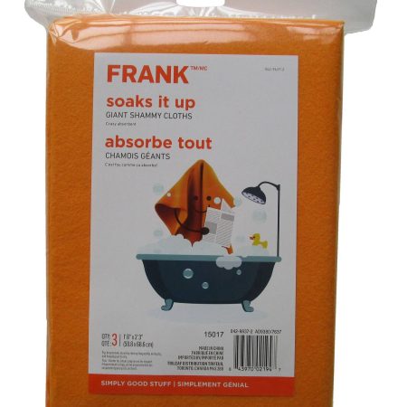 FRANK All-Purpose Machine Washable Synthetic Giant Shammy Towel, Orange, 3-pk