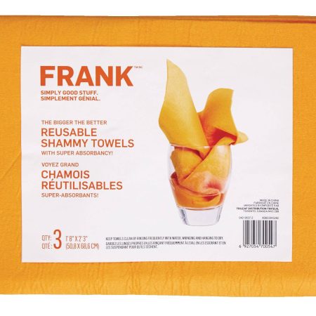 FRANK All-Purpose Machine Washable Synthetic Giant Shammy Towel, Orange, 3-pk