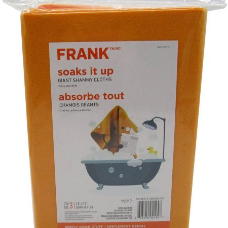 FRANK All-Purpose Machine Washable Synthetic Giant Shammy Towel, Orange, 3-pk