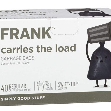 FRANK Regular Swift-Tie Garbage Bags, 40-pk, Black, 74-L