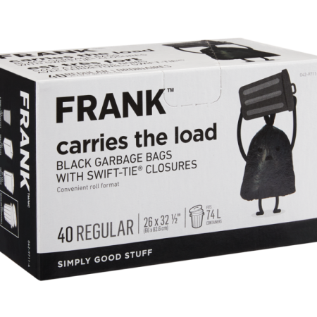 FRANK Regular Swift-Tie Garbage Bags, 40-pk, Black, 74-L