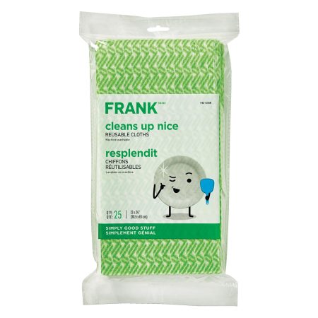 FRANK All-Purpose Machine Washable Cleaning Cloths, Green, 25-pk