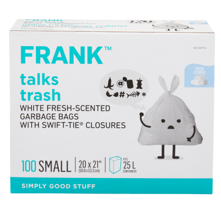 FRANK Small Swift-Tie Fresh Scented Garbage Bags, 100-pk, White, 25-L